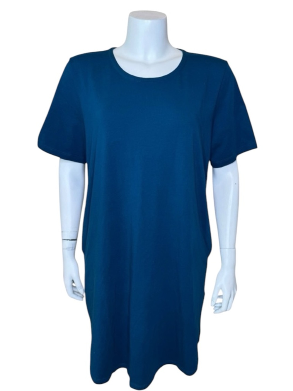 Universal Standard Halie T-Shirt Dress S (14/16) Pullover Pockets Teal Blue